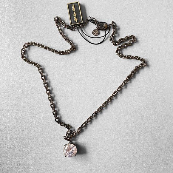 FAC Bold Solitaire Swarovski Crystal Gunmetal Necklace - Picture 3 of 7